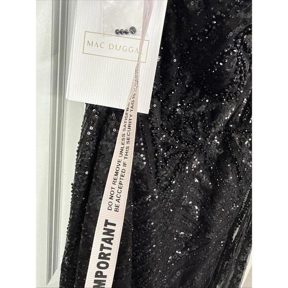 $898 Mac Duggal Asymmetric Sequined Black Gown Formal Wedding Dress Size 12 - Picture 8 of 11